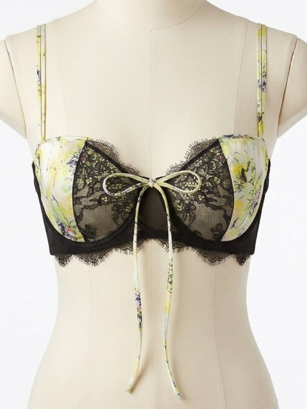 NWT Victoria's Secret Floral Satin & Black Lace Underwire Demi Bra Top
